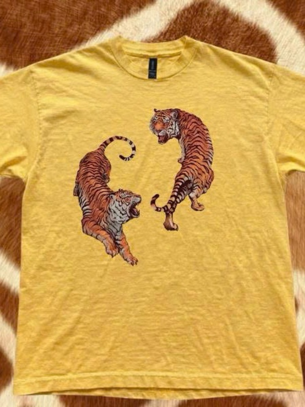Gildan Yellow Tee with Dual Tiger Graphic